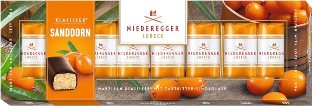 Niederegger Marzipanpralinen Klassiker Sanddorn Packung Produktbild 