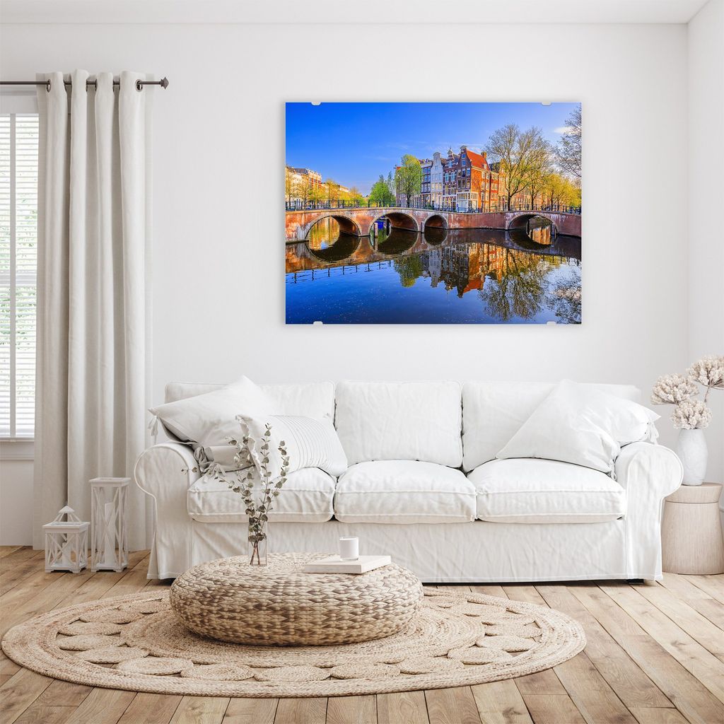 Glasbild Wandbild Keizersgracht, Amsterdam, Morgen 120x90cm in XXL für Wohnzimmer, Schlafzimmer, Badezimmer, Flur