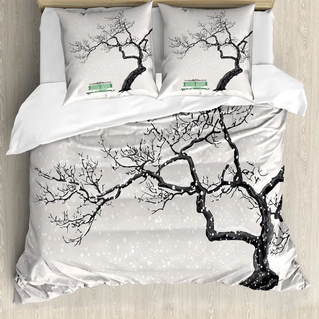 ABAKUHAUS Set Letto 200x200 Antiacaro - Motivo Alberi Grigio
