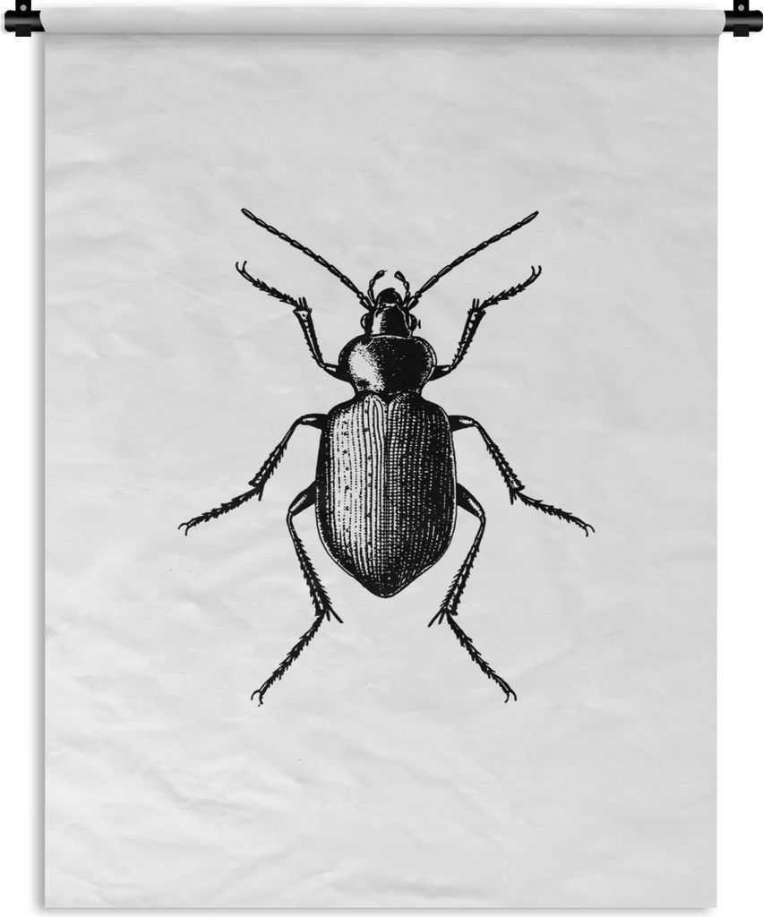 MuchoWow Wandteppich Wandbehang Käfer - Tiere - Vintage - Schwarz und weiß 120x160 cm Tapisserie Dekoration Wandtuch - Wohnzimmer - Moderne