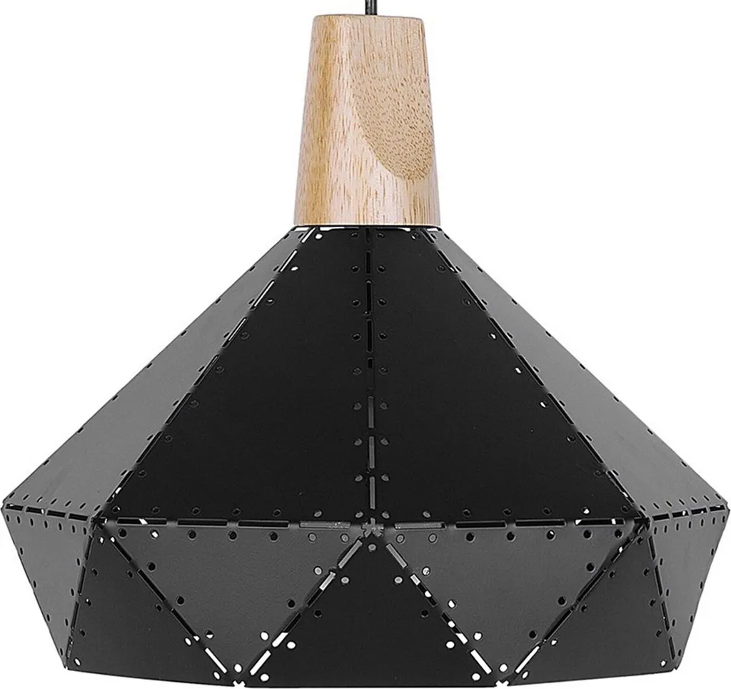 Lustre suspension cloche en métal et bois noir avec motif perforé