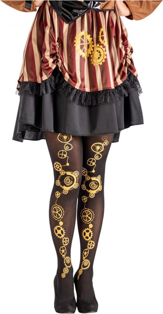 Steampunk-Strumpfhose für Damen Steampunk-Accessoire schwarz-gold -