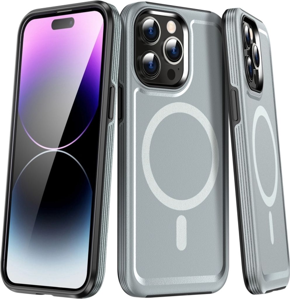 Für iPhone 14 Pro Shield Armor MagSafe TPU Hybrid PC Telefongehäuse (Silber)