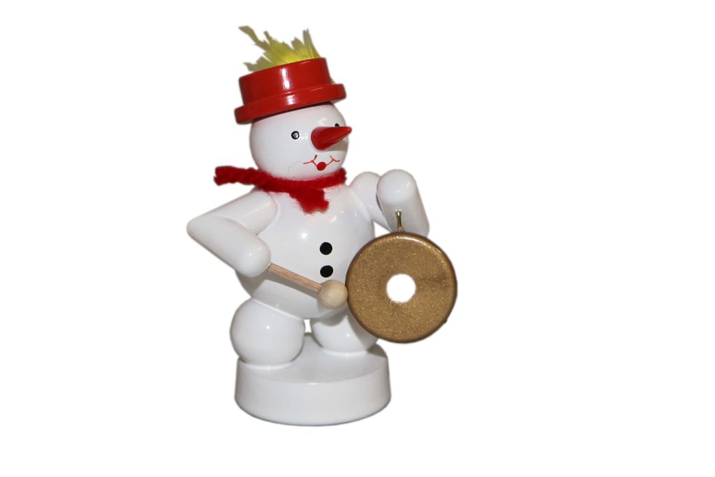 Schneemann Musikant mit Gong (8cm) von Zenker Volkskunst