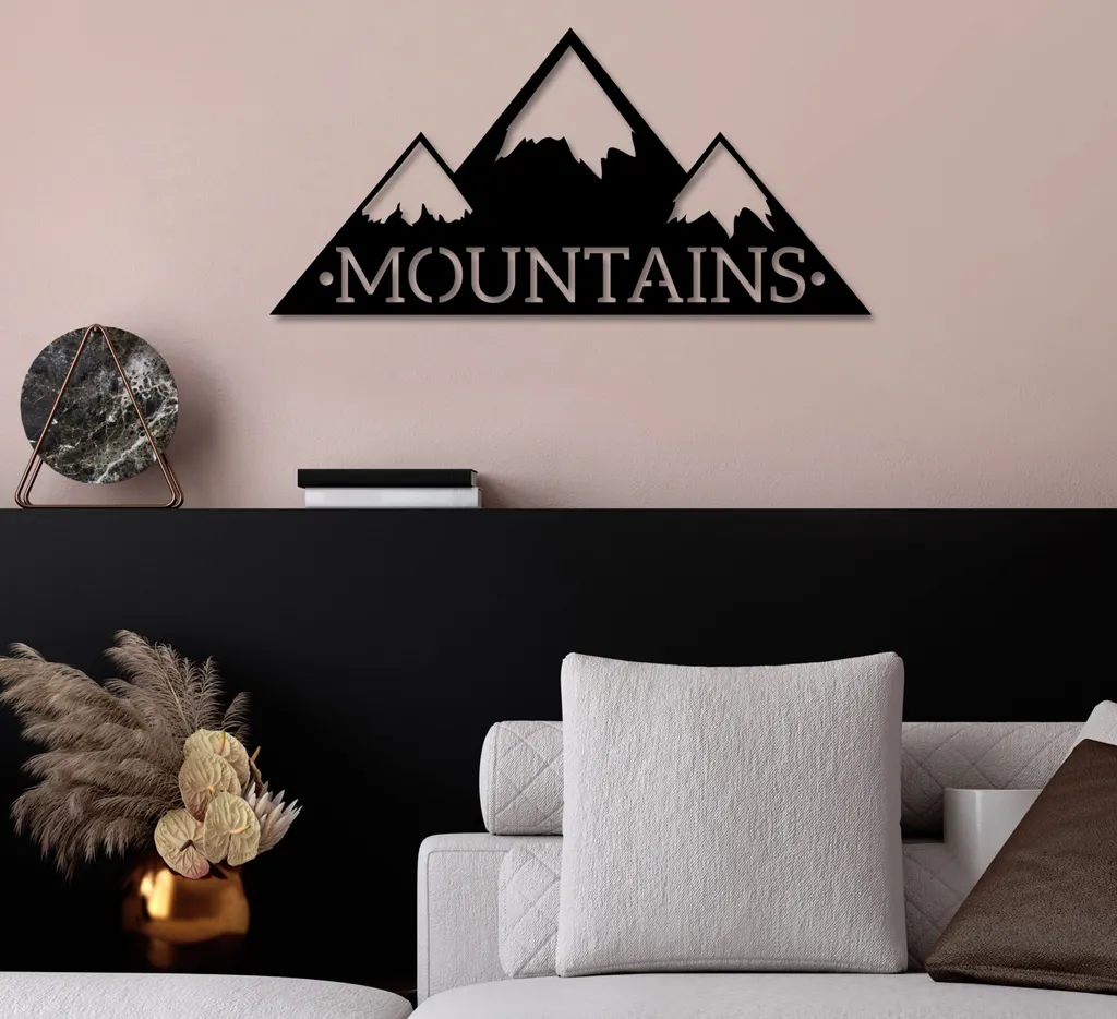 Accessorio Parete Wallity Montagne Metallo 62x30cm Nero Elegante