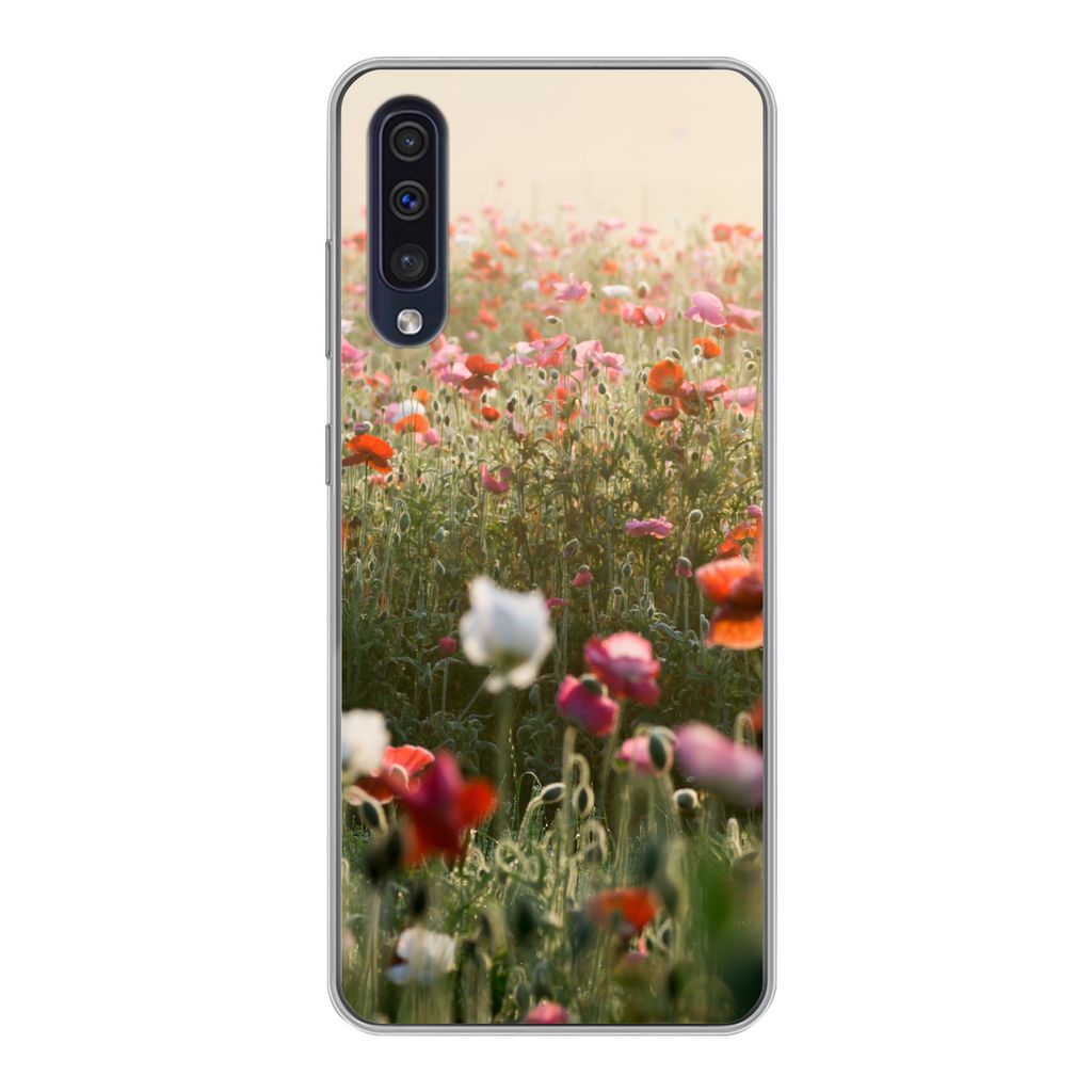 MuchoWow Handyhülle Schutzhülle Hülle für Samsung Galaxy A30s Mohn - Farben - Pastell Silikon Softcase Handy Hülle - Karteninhaber