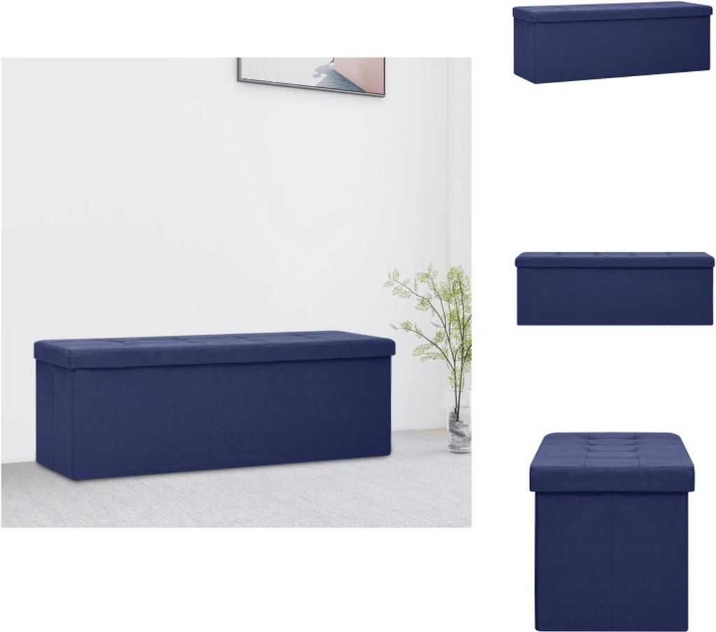 vidaXL Faltbare Sitzbank mit Stauraum Blau Leinenoptik - Truhen- & Flurbänke