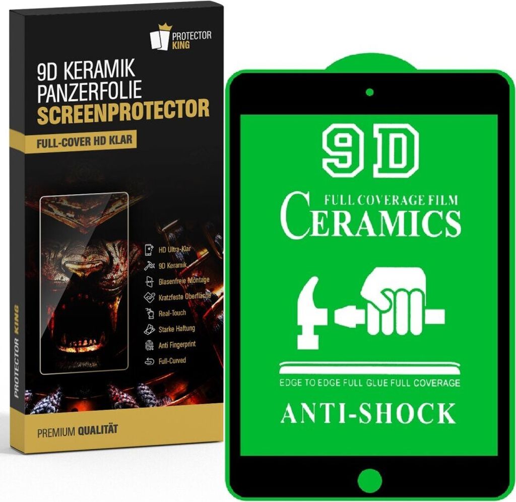 2x 9D Keramik für iPad Mini 2019 FULL-COVER Panzerfolie Displayschutz Panzerschutz Schutzfolie Displayfolie Folie ANTI-SHOK ANTI-BRUCH-ANTI-STOß