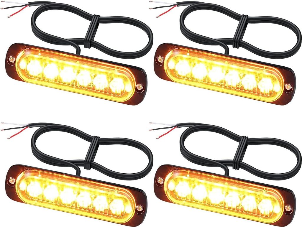 4X 6 LED Front, Blinklicht Stroboskop Warnlicht Warnleuchte Notfall Warnung Dash Strobe Orange IP65 18 Modi für 12/24V Truck Traktor LKW Auto Eme...