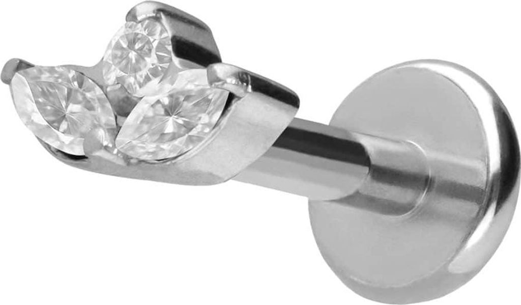 Ohrpiercing, Nasenpiercing Titan Labret mit Push Fit LOTUSBLÜTE Silber Stablänge: 8mm | Stabstärke: 1,2mm