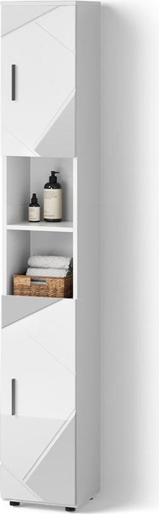 Badschrank Livinity Ronco Weiß Hochglanz mit Einsätzen 30 x 192 cm, Model 52740