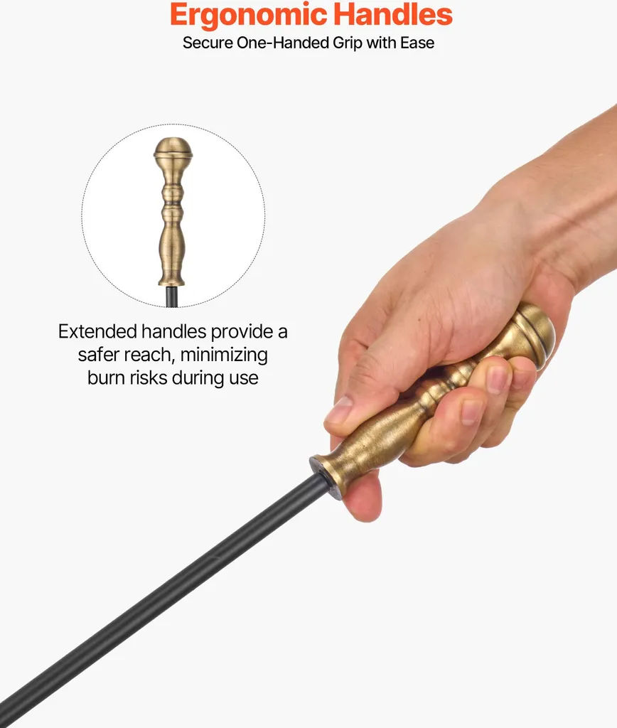Serviteur de cheminée complet avec support pince tisonnier pelle brosse - 4