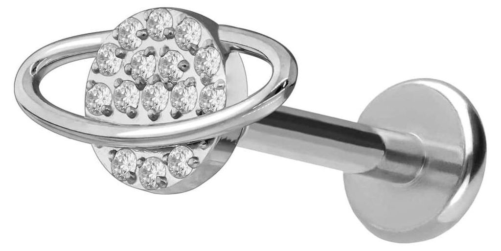 Ohrpiercing, Nasenpiercing Titan Labret mit Push Fit KRISTALLPLANET Silber Stablänge: 10mm | Stabstärke: 1,2mm