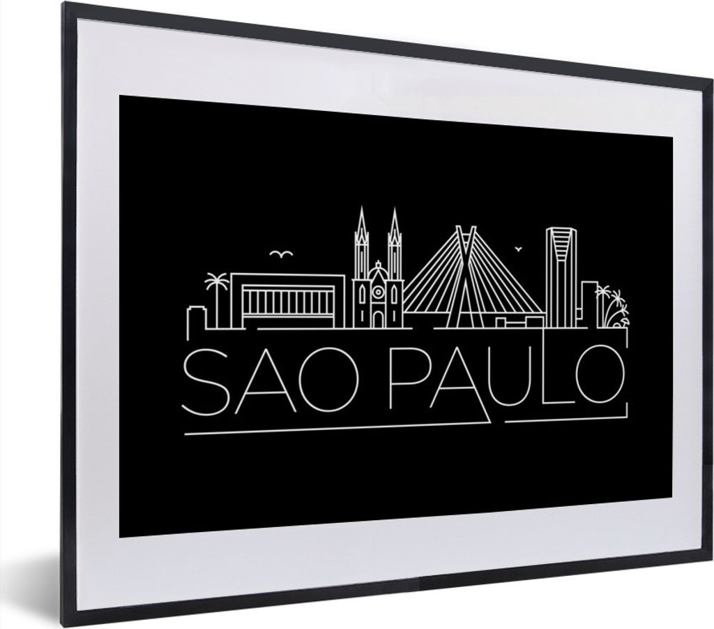 MuchoWow MuchoWow Gerahmtes Poster Stadtbild "Sao Paulo" auf schwarzem Hintergrund 40x30 cm - Poster mit zchwarzem Bilderrahmen - Bilderrahmen ...
