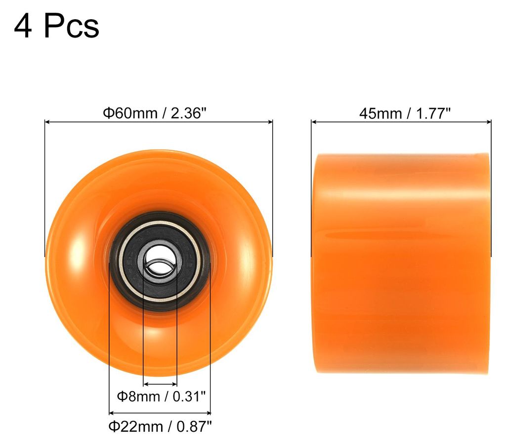 4 Stš¹ck Skateboard Rollen 60mm mit Lager ABEC-9 Stra?e Wheels R?der fš¹r Skateboards Cruiser R?der Mini-Board Ersatz 80A Orange, Schwarz