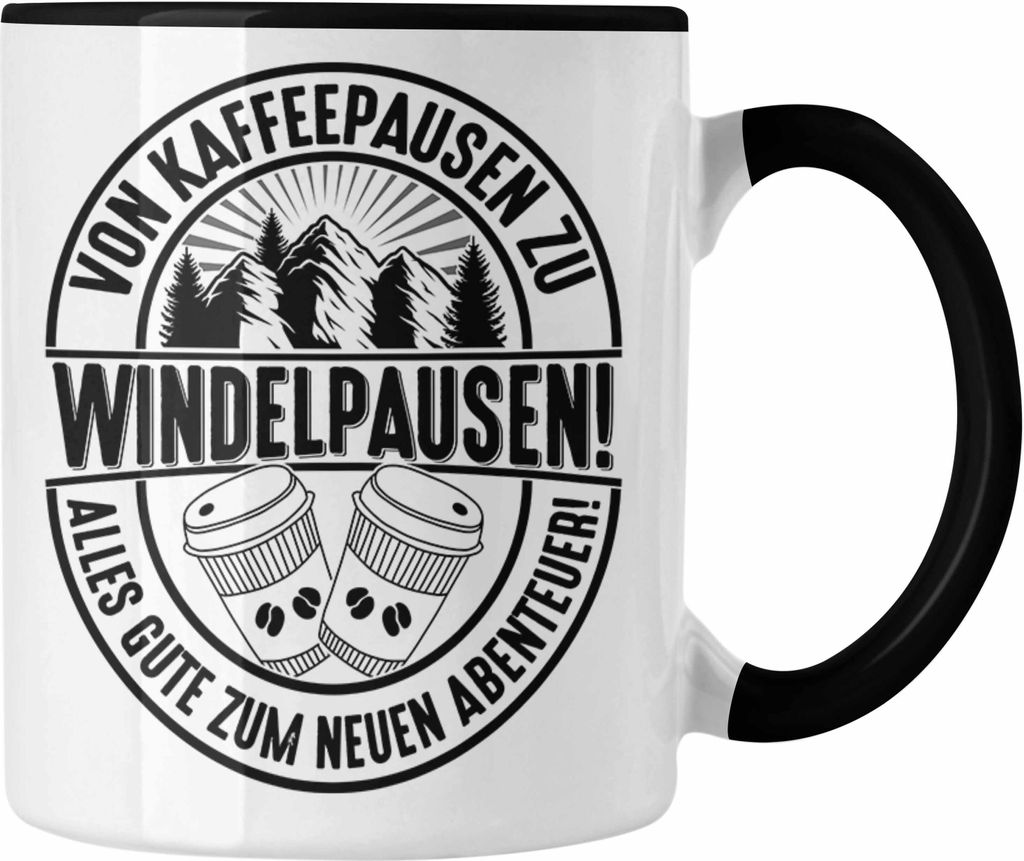Trendation - Mutterschutz Tasse Geschenk Abschied Mutterschutz Kaffeetasse Kollegin Wird Mama Von Kaffeepausen Zu Windelpausen (Schwarz)