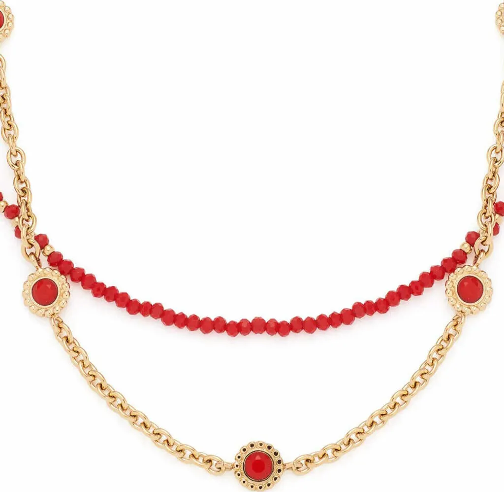 Collier en acier inoxydable doré Florena Leonardo avec perle rouge - 2