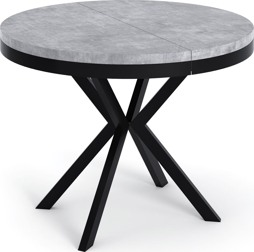 Runder Ausziehbarer Esstisch - Loft Style Tisch mit Metallbeinen - 90 bis 170 cm - Industrieller Tisch für Wohnzimmer - Kompakt - 90 cm - Beton Grau