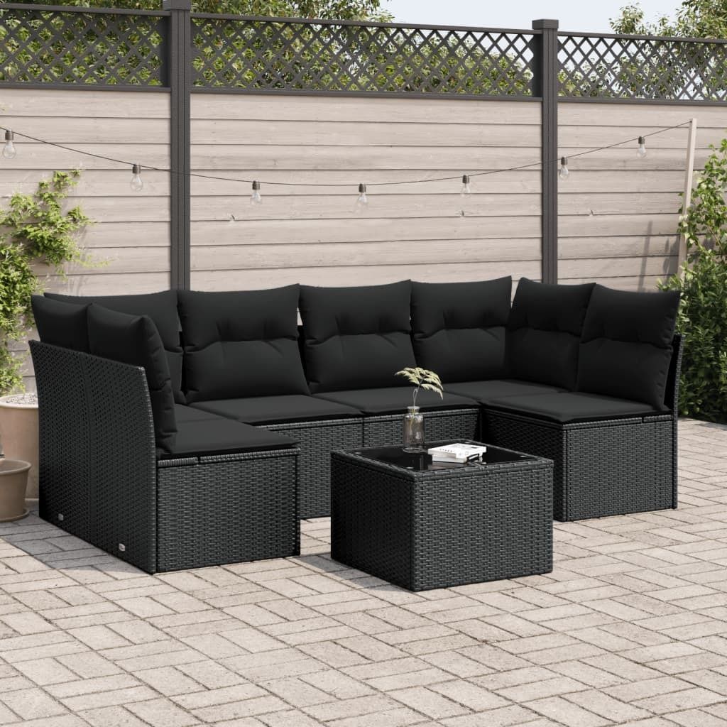 Maison Exclusive - 7-tlg. Garten-Sofagarnitur mit Kissen Schwarz Poly Rattan