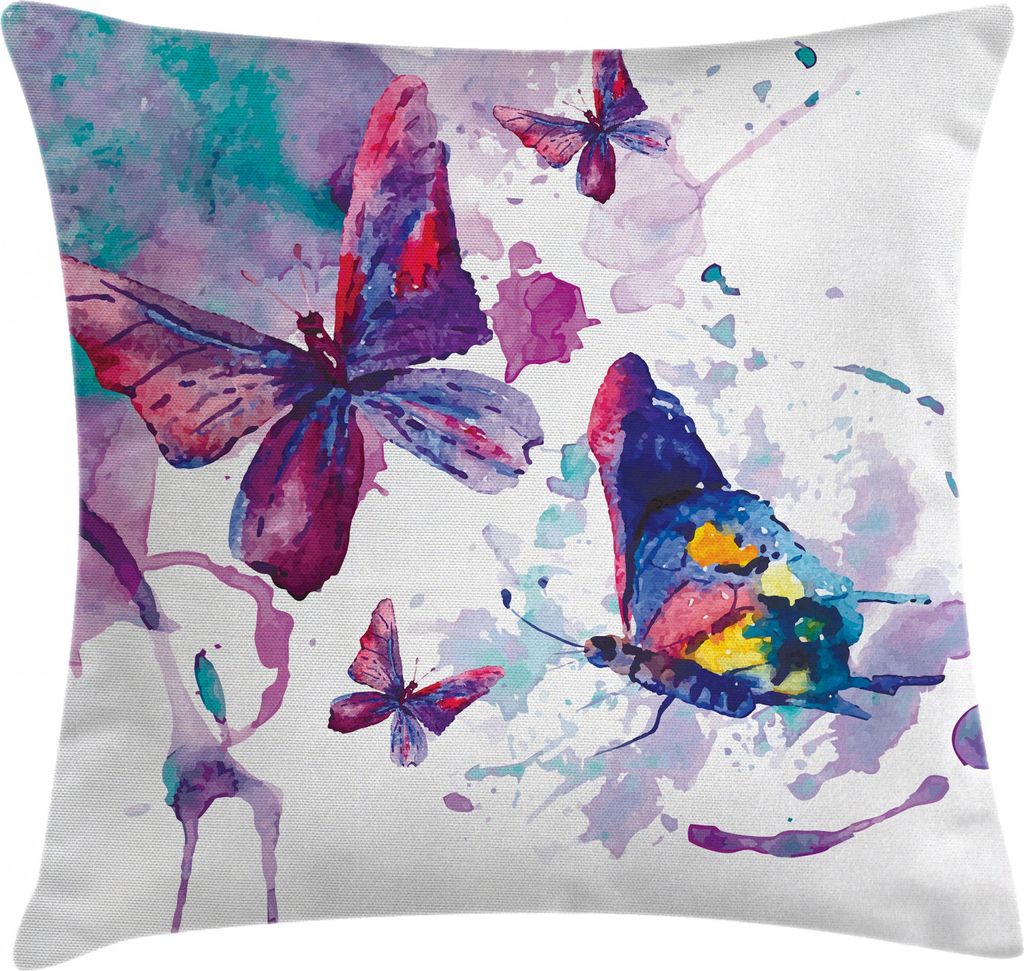ABAKUHAUS Schmetterling Kissenbezug, Aquarell Kunst Modern, Waschbar mit Reißverschluss Kissenhülle mit Farbfesten Klaren Farben Beidseitiger Dru...