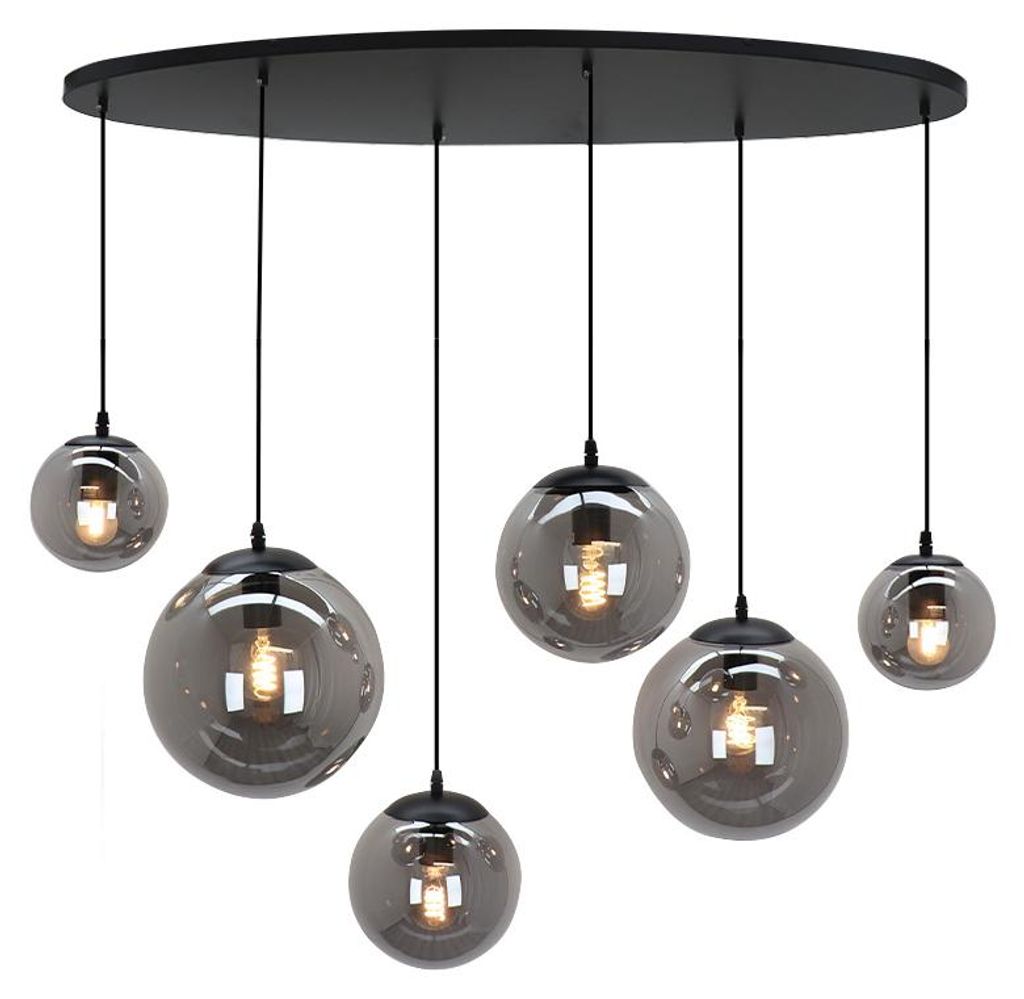Olucia - DOLF - Pendelleuchte - Grau / Schwarz - 6 Lampen Produktbild  KI-generiertes Bild