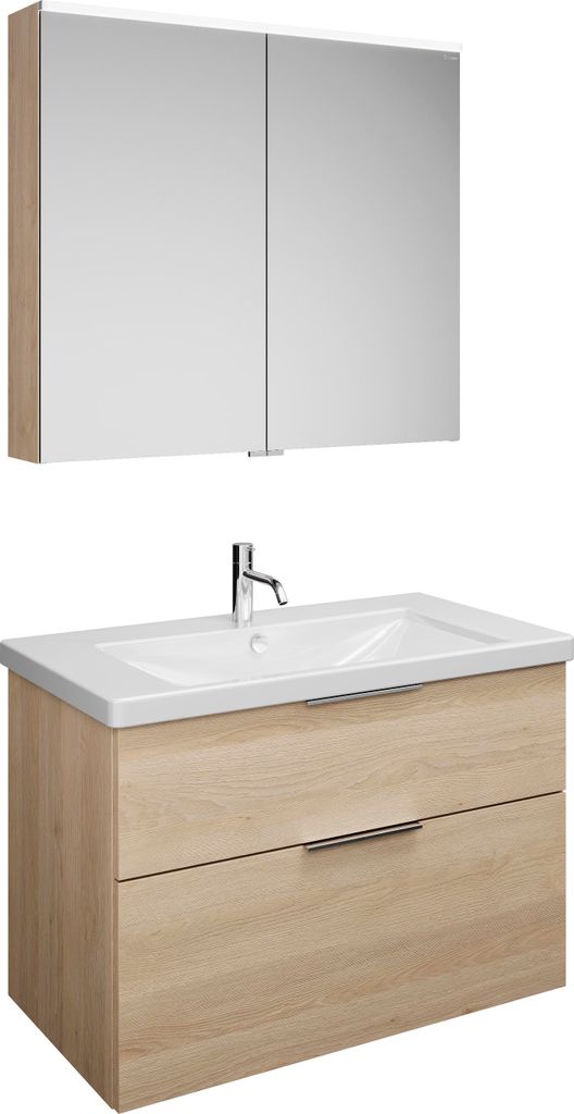 burgbad Eqio Set, bestehend aus Spiegelschrank, Keramik-Waschtisch und Waschtischunterschrank, Breite 930mm, SFAN093F3180C0001G0146