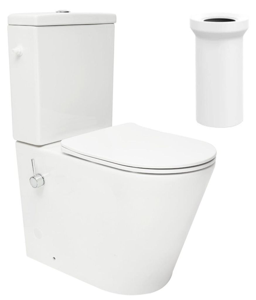 SAT Brevis Stand-Kombi-WC mit Bidetfunktion Warm- und Kaltwasser und SoftClose WC-Sitz mit WC-Anschlussstutzen waagerecht 250 mm, weiß