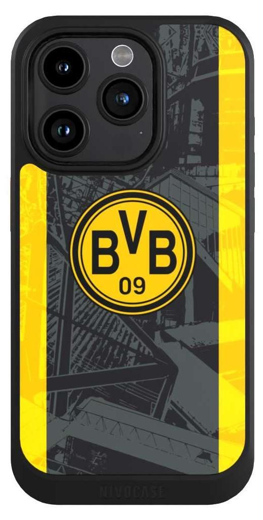 NIVOCASE Hülle für Apple iPhone 15 Pro Handyhülle NIVOcore Case Schwarz BVB Borussia Dortmund Stadion