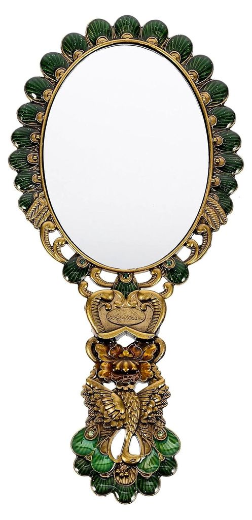 Vintage Handspiegel mit Metallgriff, faltbarer Kosmetikspiegel, tragbarer Make-up Spiegel für Damen und Mädchen
