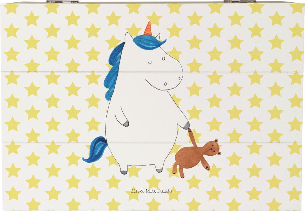 Mr. & Mrs. Panda Box Einhorn Teddy 22 x 15 cm - Weiß - Geschenk, Erinnerungskiste, Holzkiste, Unicorn, Single, Bett, Aufbewahrungstruhe, Gute Nach...