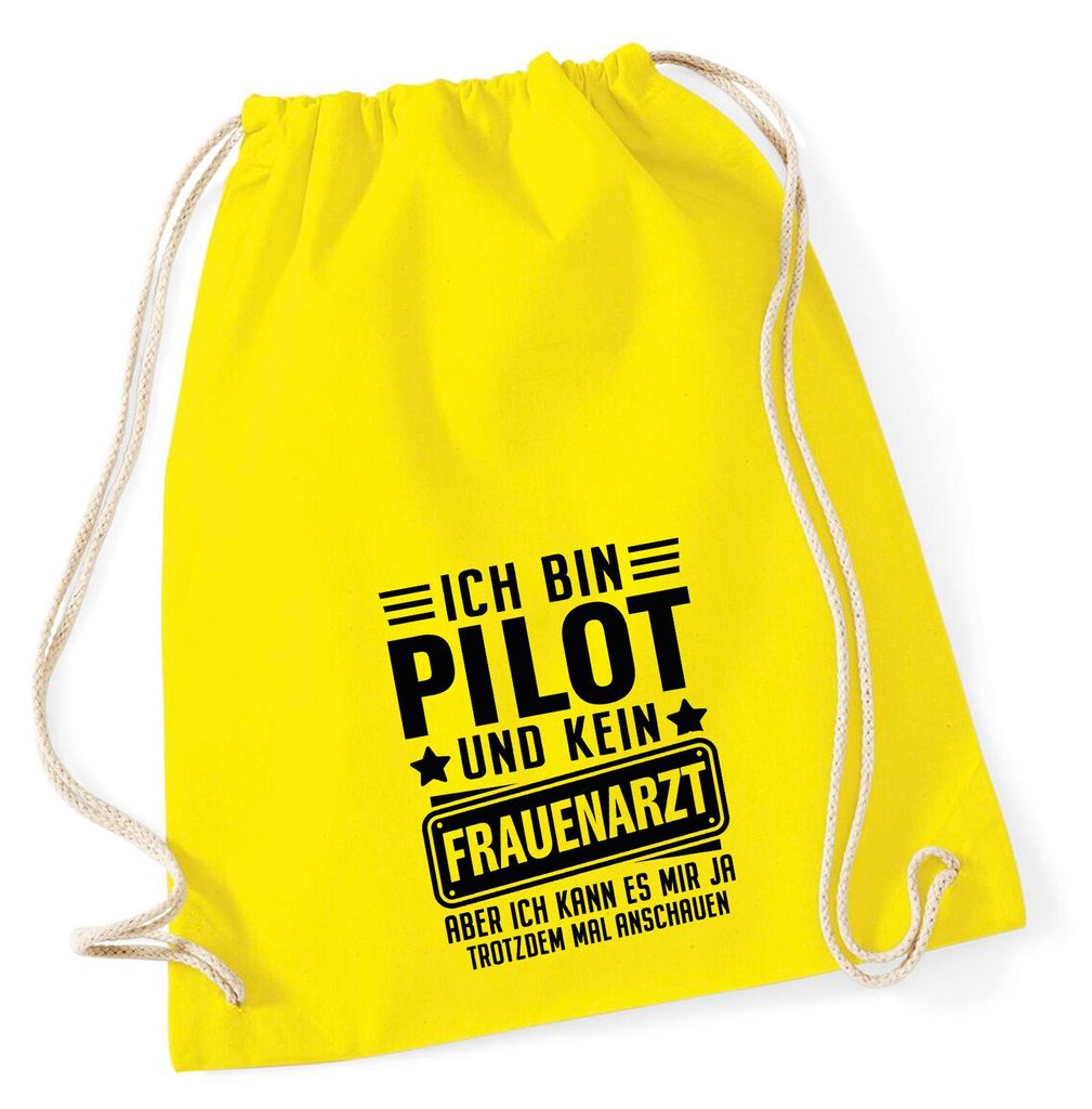 Huuraa Turnbeutel Bin Pilot kein Frauenartzt kann mir das ja trotzdem mal anschauen 12 Liter Yellow Baumwolle Rucksack Geschenkidee