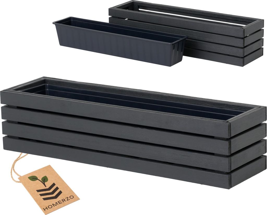 Holz Pflanzkasten Blumenkasten rechteckig – anthrazit imprägniert, mit Kunststoff-Einsatz – Pflanzkübel für Balkon, Garten & Terrasse 86x23 H20