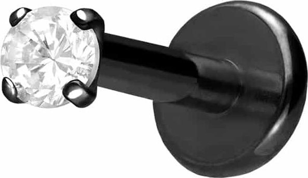 Ohrpiercing, Nasenpiercing Titan Labret mit Innengewinde EINGEFASSTER KRISTALL Schwarz Stablänge: 7mm | Stabstärke: 1,2mm | Kristallgröße: 2,5mm