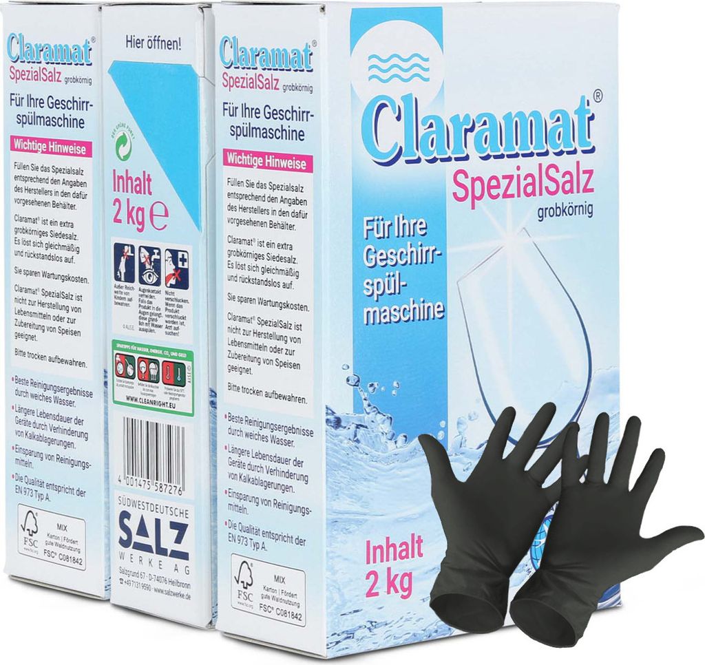 Claramat Spezial Salz 6 kg (3x 2 kg) Spülmaschinensalz grob