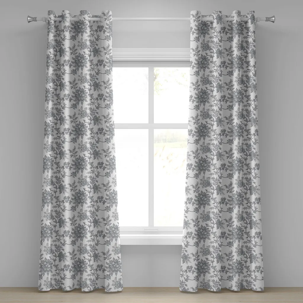 Paire de rideaux motif ethnique gris clair 280x245 cm en tissu souple