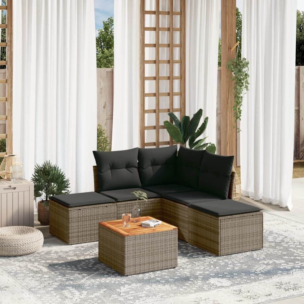CLORIS 6-tlg. Garten-Sofagarnitur - mit Kissen - Grau Poly Rattan - Gartenmöbelgarnituren LL0000256567
