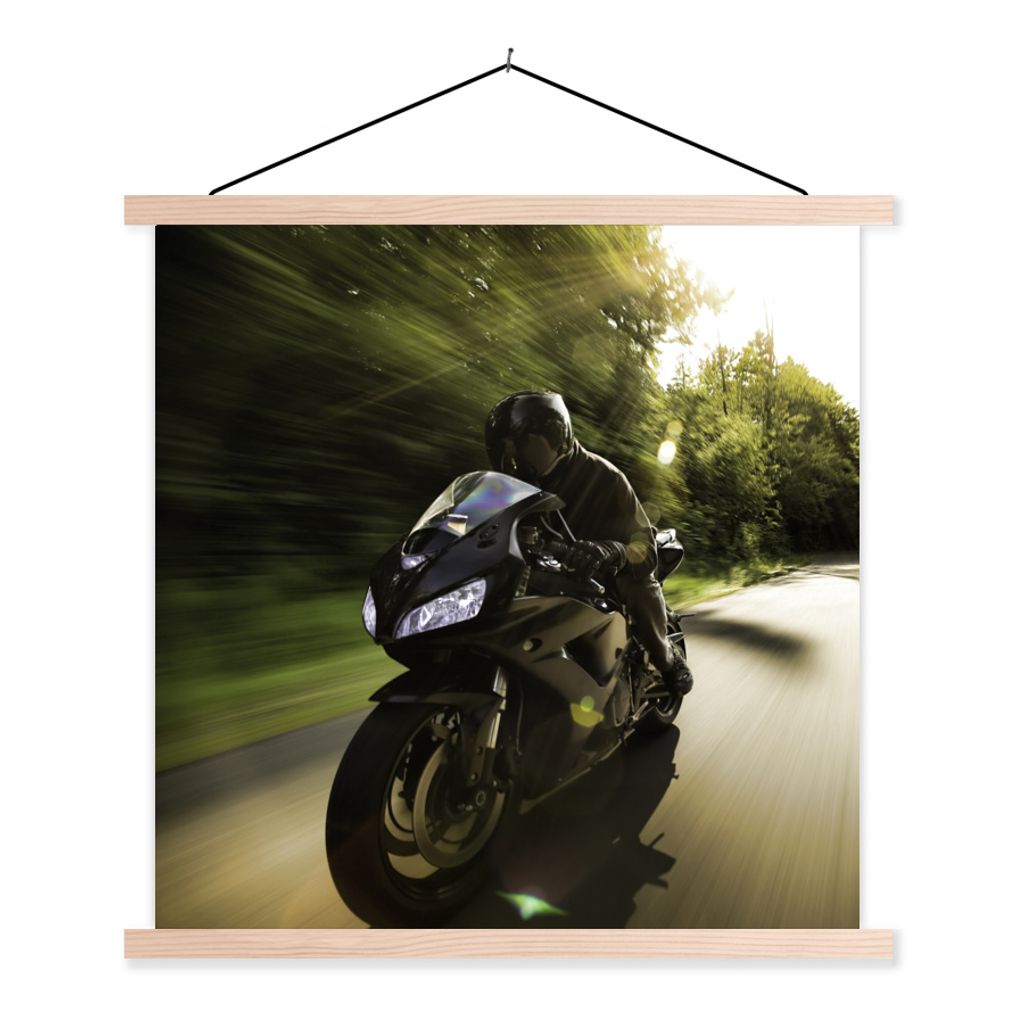 MuchoWow Textilposter Sportliches Motorrad im Sonnenschein 40x40 cm mit holzfarbenen Rahmen - Posterleiste