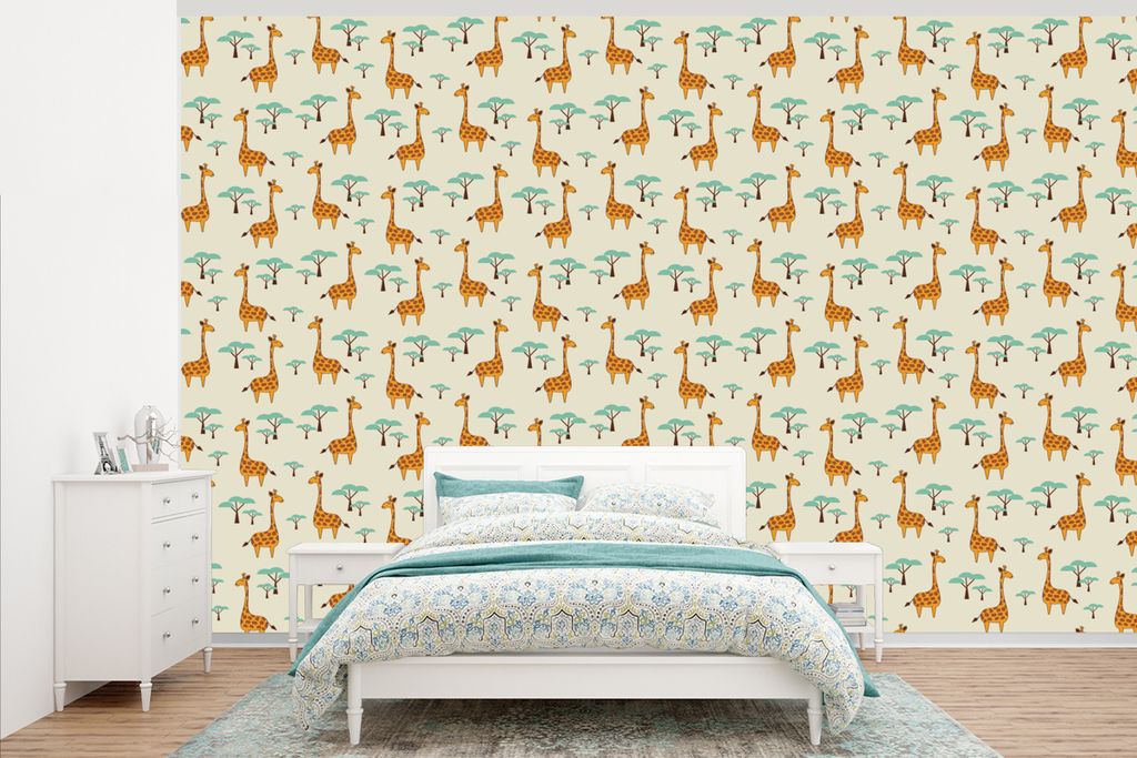 MuchoWow Fototapete für Wohnzimmer oder Schlafzimmer Wandtapete Vinyl Motivtapete Giraffe - Tiere - Muster - 345x220 cm - Wohnzimmertapete