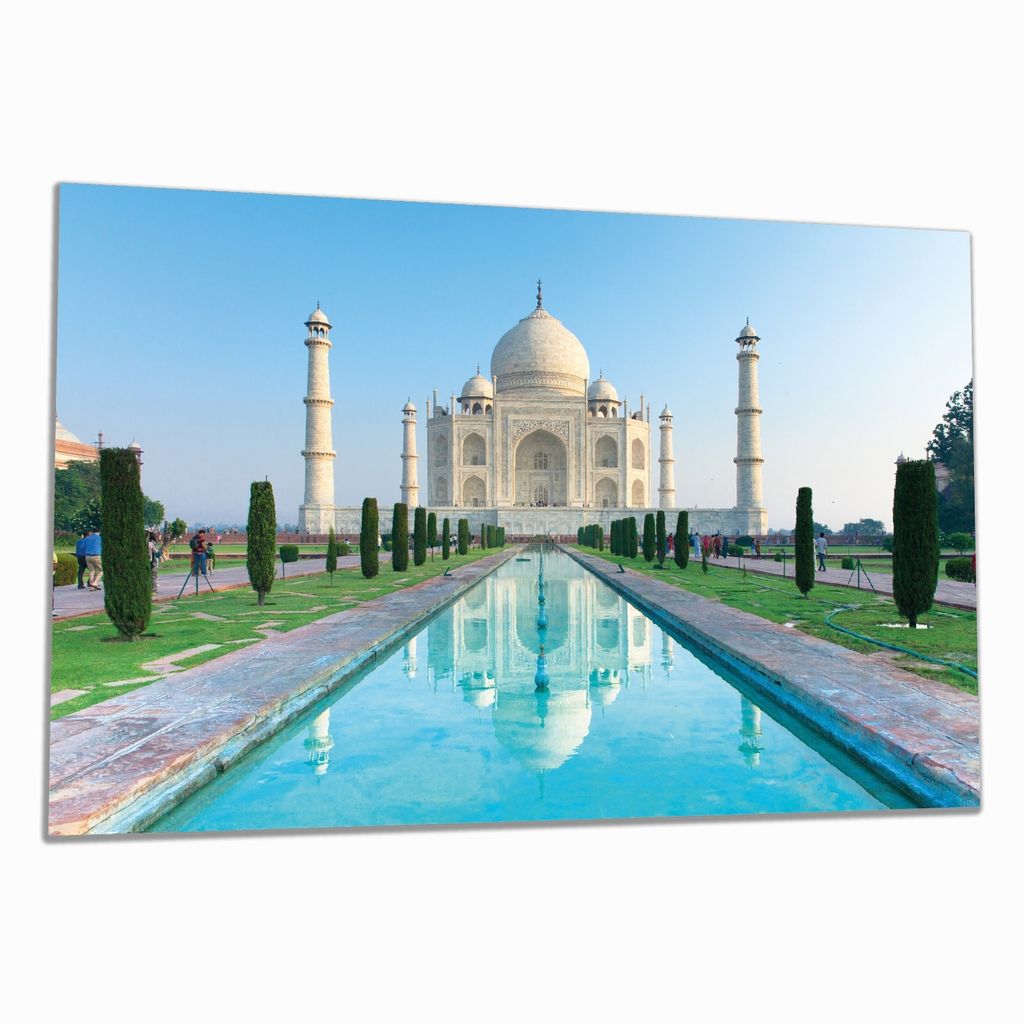 Wallario Herdabdeckplatte aus Glas, Größe 80 x 52 cm 1-teilig, Motiv Taj Mahal - Mausoleum in Indien