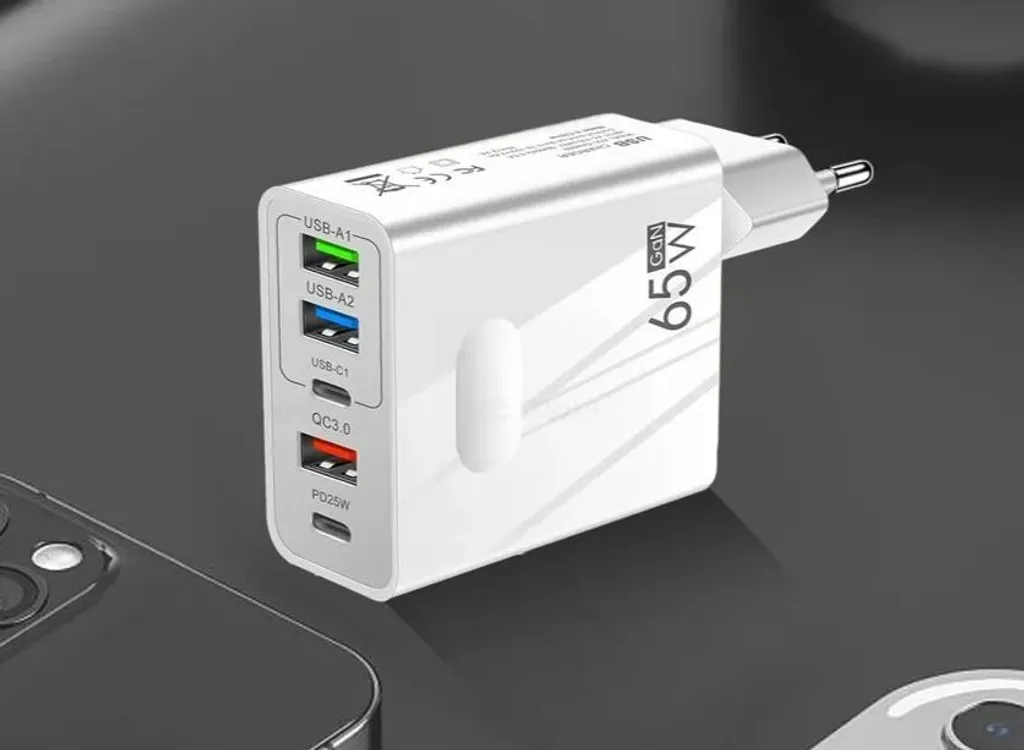 Chargeur rapide 65W GaN Cube PD 3.0 et QC 3.0 polyvalent à 5 sorties USB - 5