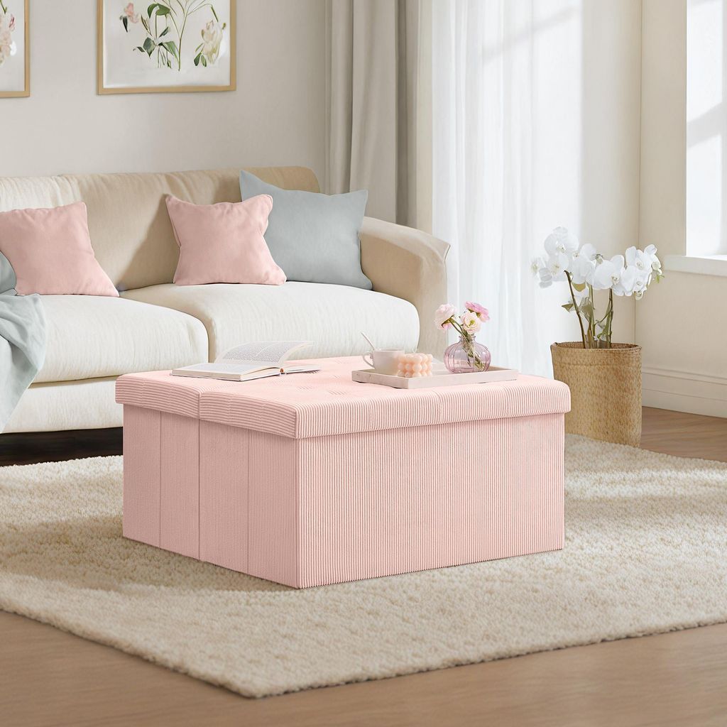 SONGMICS Sitzhocker mit Stauraum, klappbare Sitzbank, 38 x 76 x 38 cm Fußbank, Bettbank, Aufbewahrungsbox, bis 300 kg belastbar