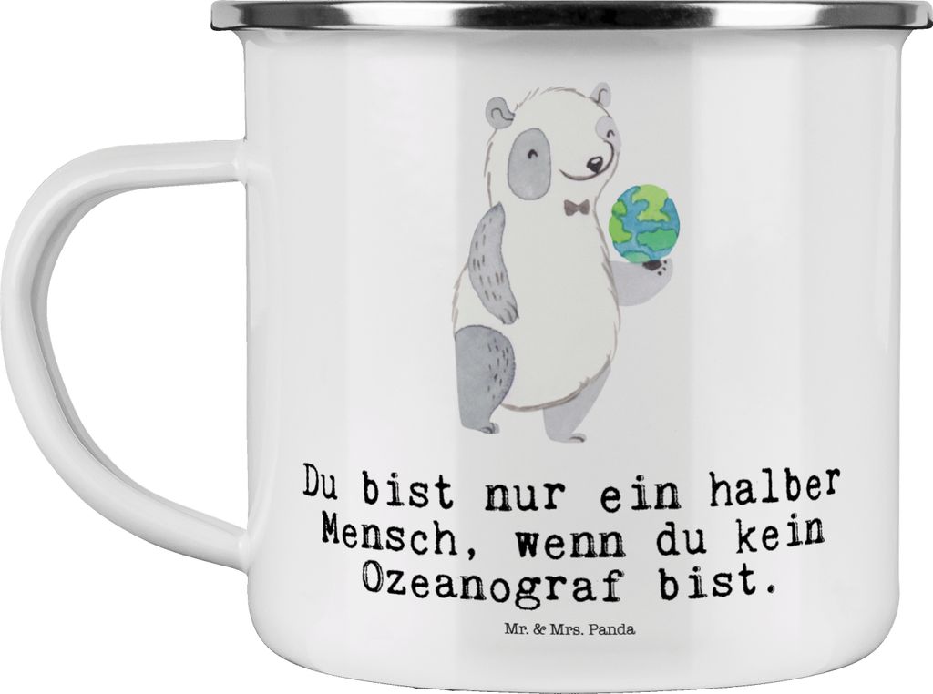 Mr. & Mrs. Panda Teetasse Ozeanograf Herz - Weiß - Geschenk, Studium, Teebecher, Emaille Tasse, Naturwissenschaftler, Pott, Becher, Spruch, wander...