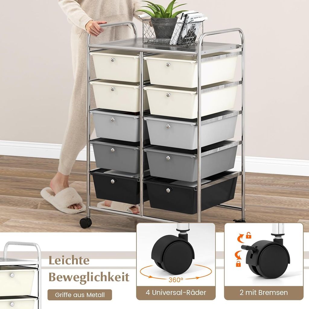 COSTWAY Vozík s 10 stohovateľnými zásuvkami, zásuvkový Obrázok produktu 5