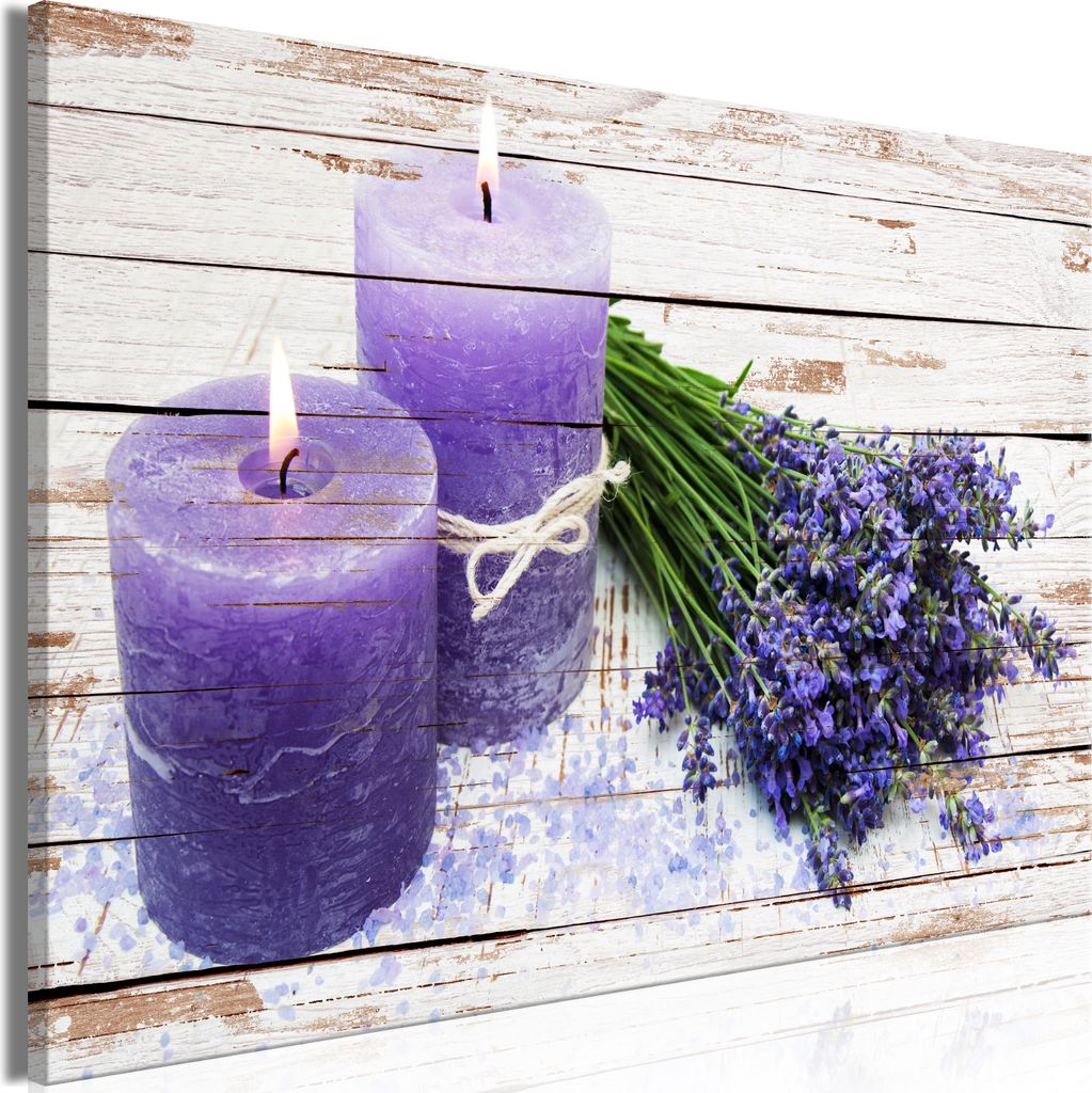 Modernes Wandbild b-C-0648-b-a (120x80 cm) - 1 Teilig Bilder Fotografie auf Leinwand Foto Bild Dekoration Wand Bilder Kunstdruck LAVENDEL KERZEN