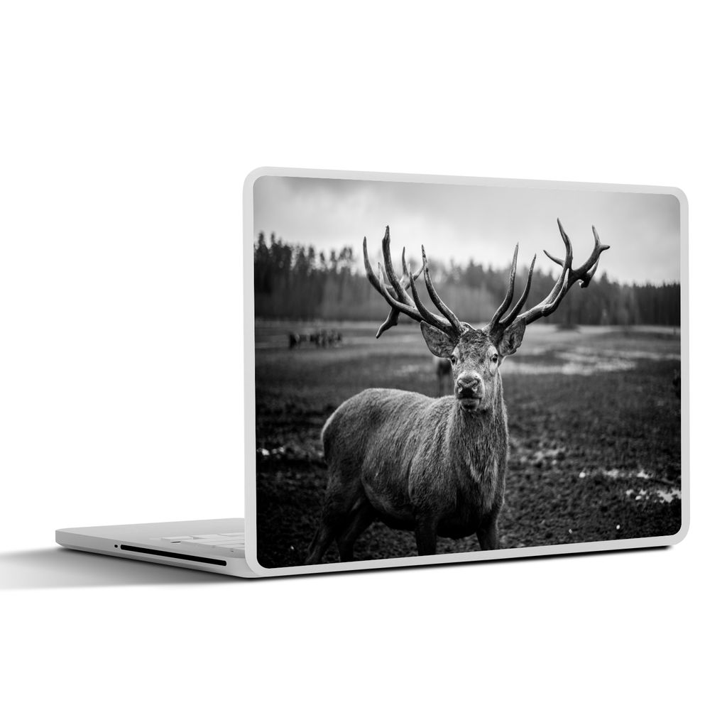 MuchoWow Laptop Aufkleber Sticker Cover Tiere - Hirsch - Geweih - Schwarz und weiß - Natur 40x30 cm - Laptop Dekoration - Selbstklebend