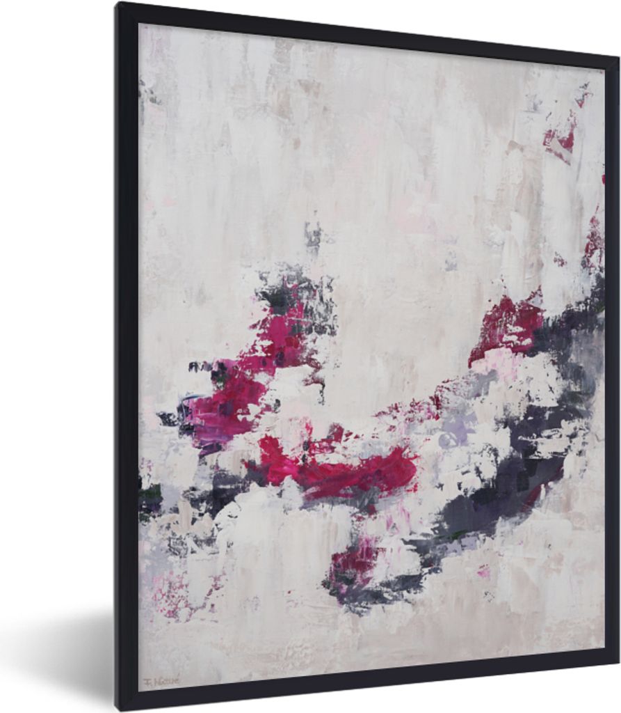 MuchoWow Gerahmtes Poster Farbe - Rosa - Grau - Kunst 30x40 cm - Poster mit Schwarzem Bilderrahmen Wandposter Rahmen Foto Bilder - Wanddeko - Kun...