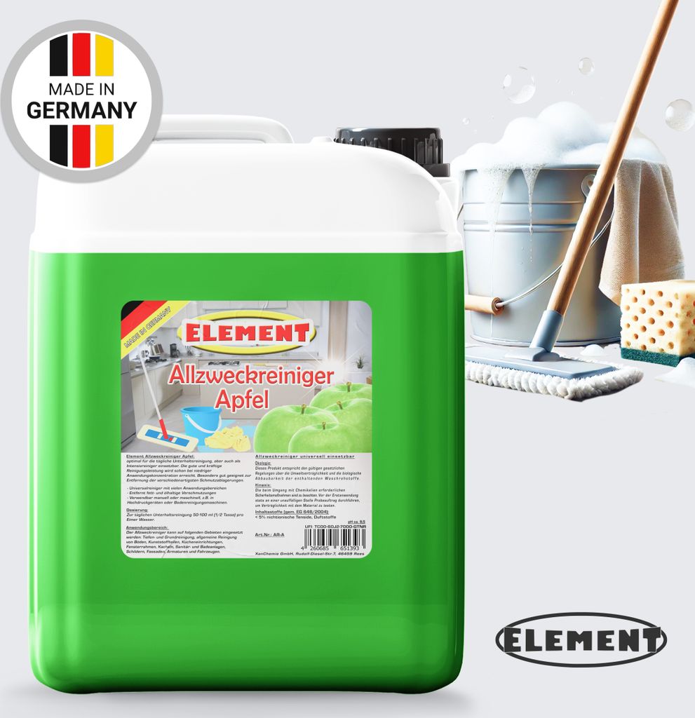 Element Allzweckreiniger Apfel I 10 Liter I Konzentrat I Bodenreiniger I Universalreiniger I Kraftreiniger I Oberflächenreiniger