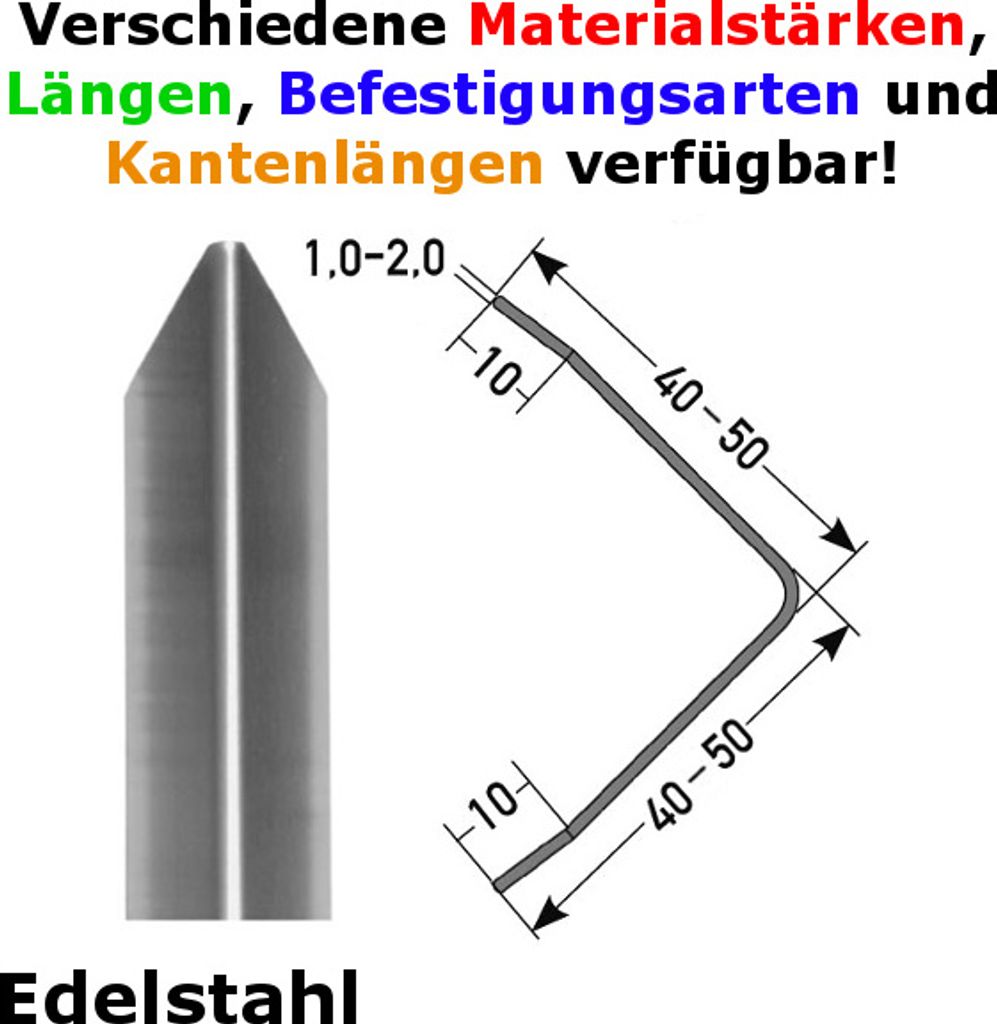 Eckschutzwinkel "Frontera" 40 x 40 mm oder 50 x 50 mm aus Edelstahl, dreifach gekantet, selbstklebend oder gebohrt-40 mm-1,5 mm-1500-selbstklebend
