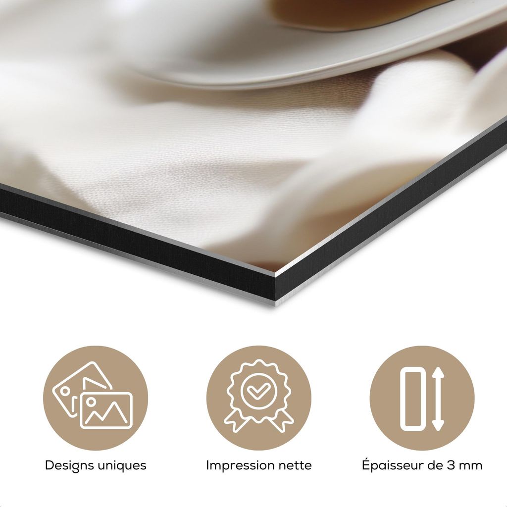 MuchoWow Wanddekoration Metall Metallbild Wandkunst 150x100 cm Pfannkuchen - Banane - Sirup - Weiß - Beige MuchoWow Aluminium Gemälde - Alu Dibon...