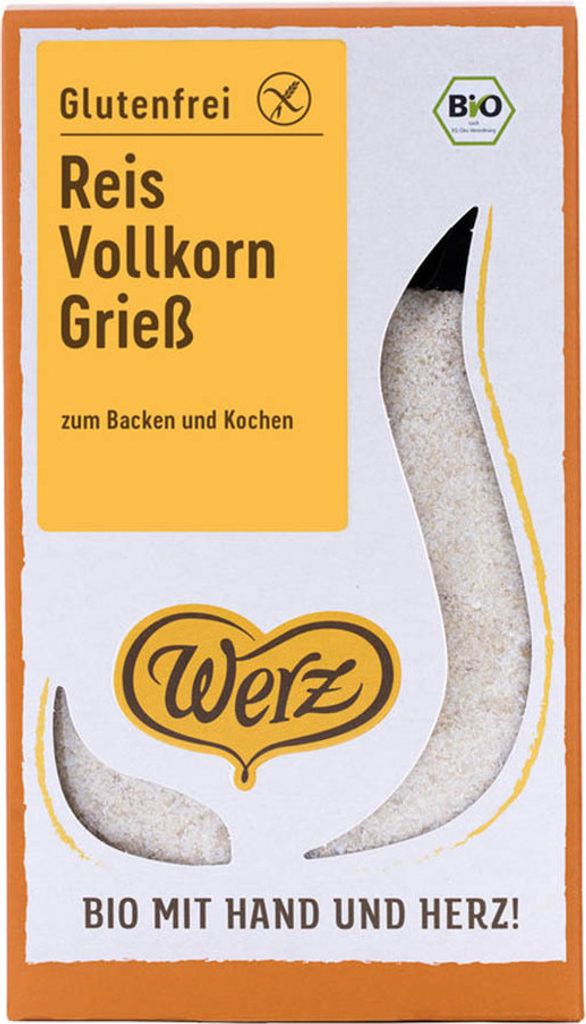 A product box for gluten-free rice semolina.